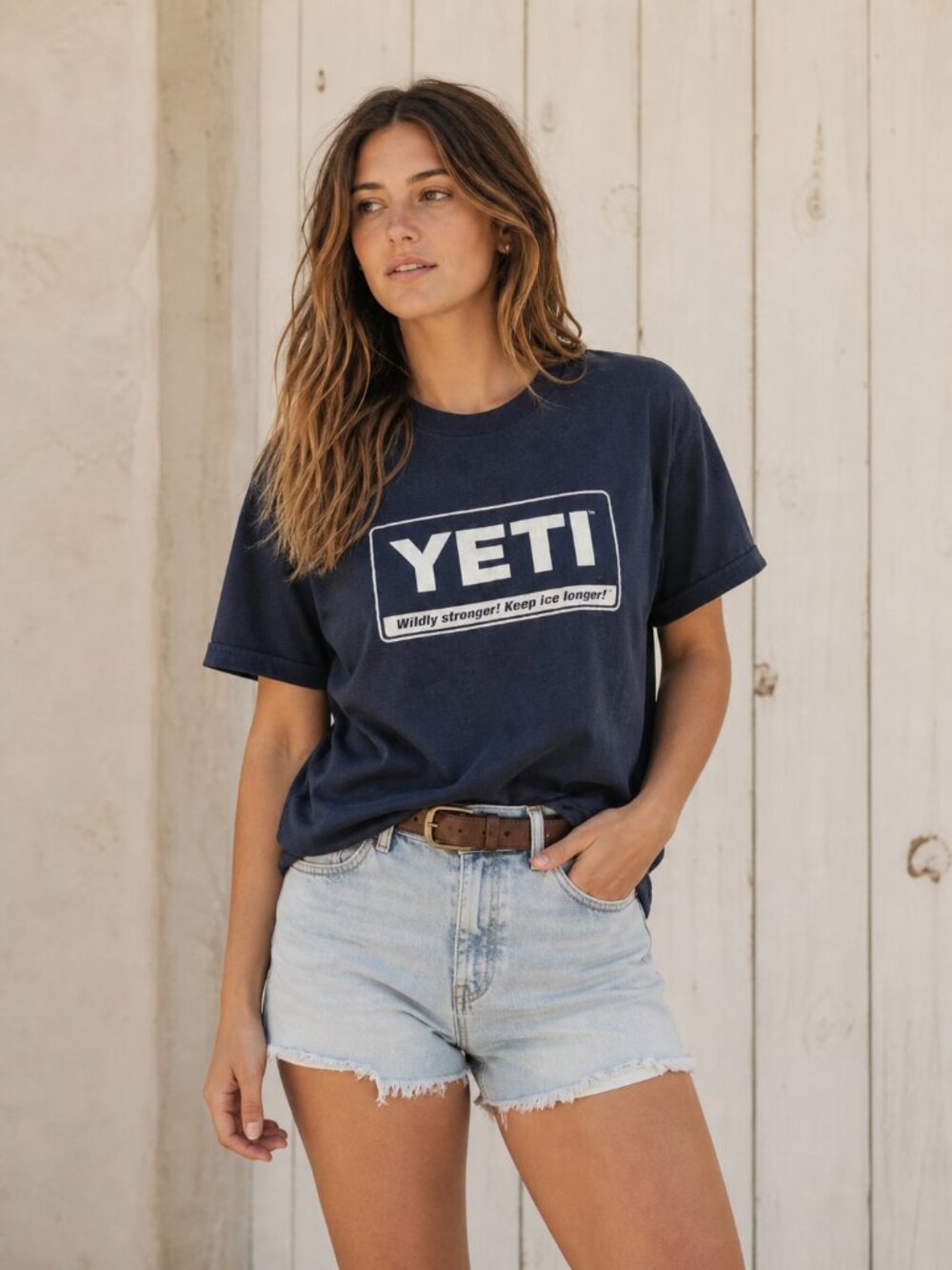 YETI Logo T Shirt Mens Medium Navy Blue Graphic Outdoor Casual Nature Tee